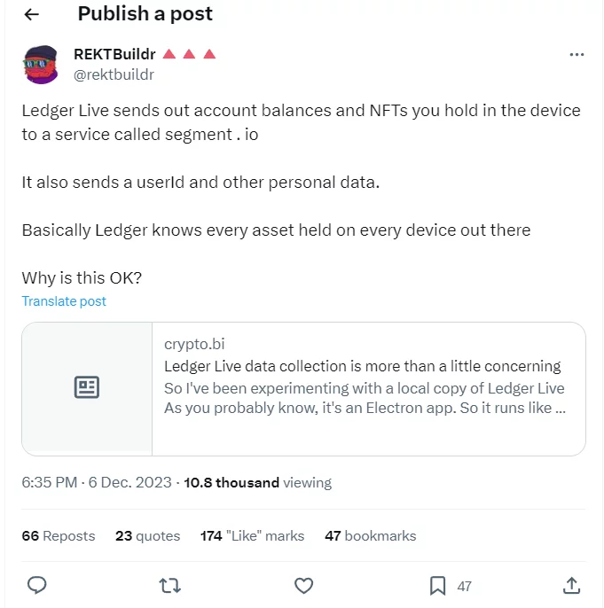 Interfaccia dell'app Ledger Live